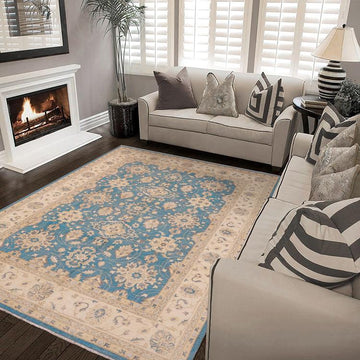 handmade Traditional Kafkaz Lt. Blue Beige Hand Knotted RECTANGLE 100% WOOL area rug 9 x 12